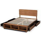 Letto a piattaforma moderno di transizione Vita con 4 cassetti e contenitore in legno noce/marrone - Baxton Studio