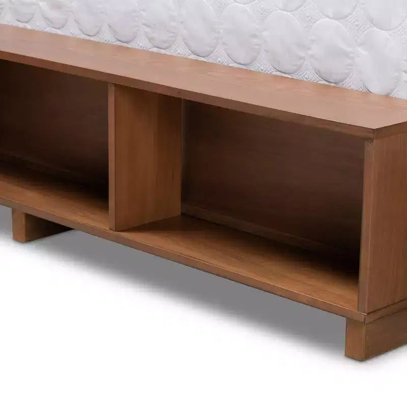 Letto a piattaforma moderno di transizione Vita con 4 cassetti e contenitore in legno noce/marrone - Baxton Studio