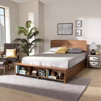 Letto a piattaforma moderno di transizione Vita con 4 cassetti e contenitore in legno noce/marrone - Baxton Studio