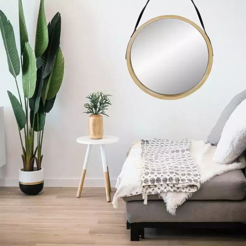 Specchio rotondo moderno Northlight 21 Beige con finitura effetto legno