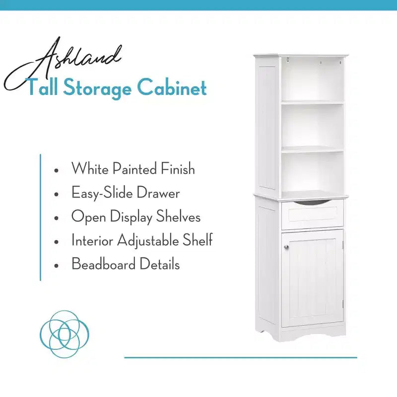 Mobiletto da bagno alto RiverRidge Ashland per biancheria e organizer con cassetto e ripiani