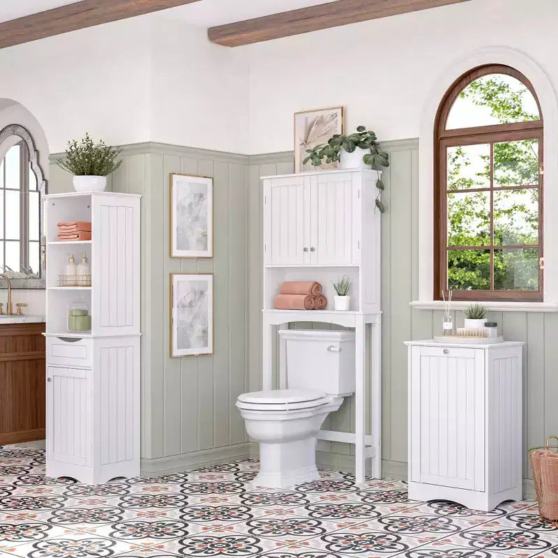 Mobiletto da bagno alto RiverRidge Ashland per biancheria e organizer con cassetto e ripiani