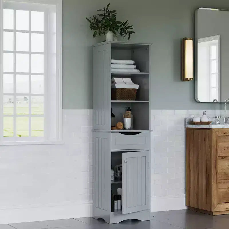 Mobiletto da bagno alto RiverRidge Ashland per biancheria e organizer con cassetto e ripiani