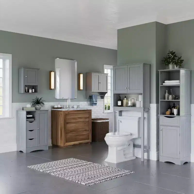 Mobiletto da bagno alto RiverRidge Ashland per biancheria e organizer con cassetto e ripiani