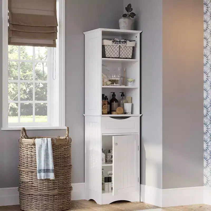 Mobiletto da bagno alto RiverRidge Ashland per biancheria e organizer con cassetto e ripiani