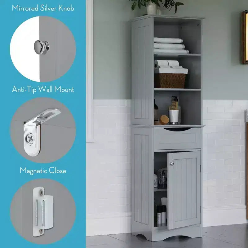 Mobiletto da bagno alto RiverRidge Ashland per biancheria e organizer con cassetto e ripiani