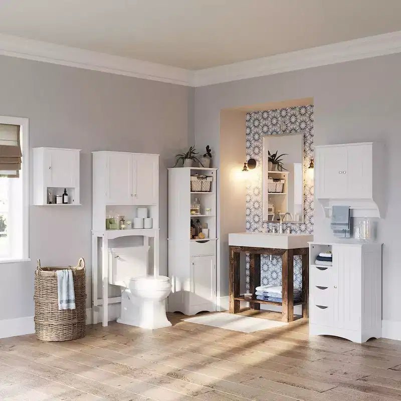 Mobiletto da bagno alto RiverRidge Ashland per biancheria e organizer con cassetto e ripiani