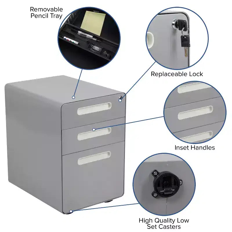Flash Furniture Cassettiera mobile ergonomica a 3 cassetti con serratura, meccanismo antiribaltamento e cassetto per raccoglitori legali e letter-size