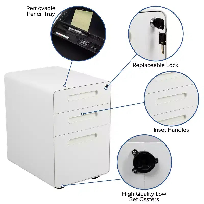 Flash Furniture Cassettiera mobile ergonomica a 3 cassetti con serratura, meccanismo antiribaltamento e cassetto per raccoglitori legali e letter-size