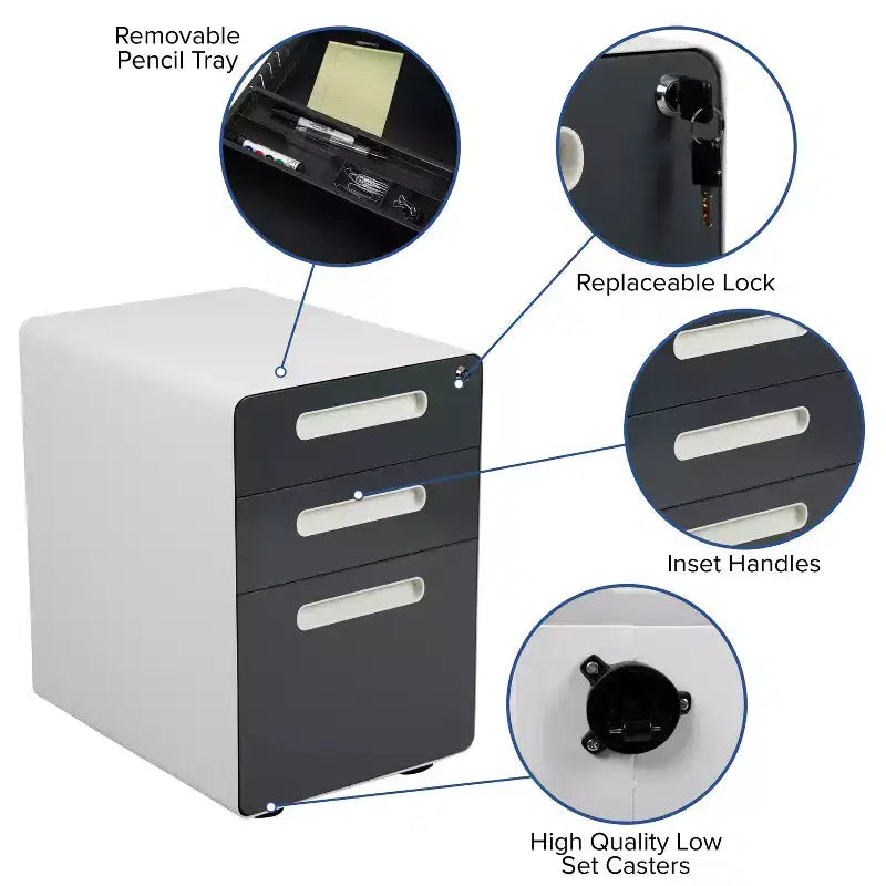Flash Furniture Cassettiera mobile ergonomica a 3 cassetti con serratura, meccanismo antiribaltamento e cassetto per raccoglitori legali e letter-size