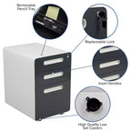 Flash Furniture Cassettiera mobile ergonomica a 3 cassetti con serratura, meccanismo antiribaltamento e cassetto per raccoglitori legali e letter-size