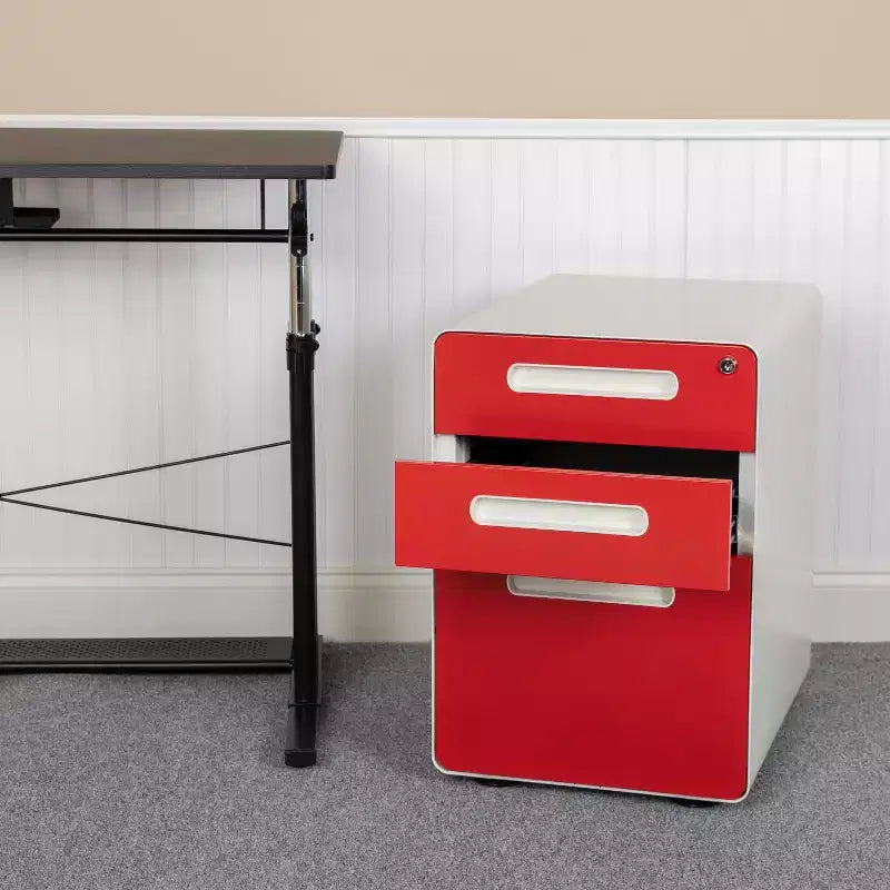 Flash Furniture Cassettiera mobile ergonomica a 3 cassetti con serratura, meccanismo antiribaltamento e cassetto per raccoglitori legali e letter-size