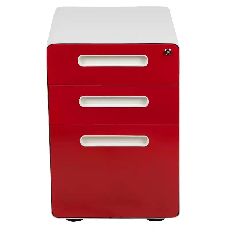 Flash Furniture Cassettiera mobile ergonomica a 3 cassetti con serratura, meccanismo antiribaltamento e cassetto per raccoglitori legali e letter-size