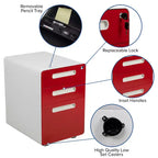 Flash Furniture Cassettiera mobile ergonomica a 3 cassetti con serratura, meccanismo antiribaltamento e cassetto per raccoglitori legali e letter-size