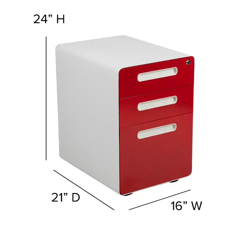 Flash Furniture Cassettiera mobile ergonomica a 3 cassetti con serratura, meccanismo antiribaltamento e cassetto per raccoglitori legali e letter-size
