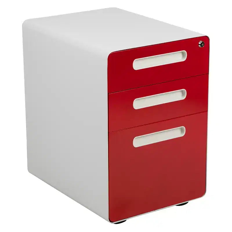 Flash Furniture Cassettiera mobile ergonomica a 3 cassetti con serratura, meccanismo antiribaltamento e cassetto per raccoglitori legali e letter-size