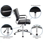 Sedia da ufficio direzionale girevole Flash Furniture con pannello contemporaneo in similpelle e schienale medio