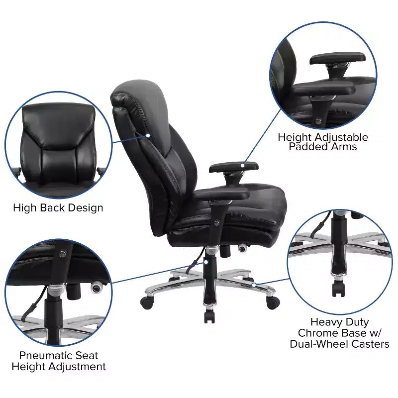 Sedia da ufficio ergonomica girevole direzionale Flash Furniture Serie HERCULES 24/7 ad uso intensivo per persone robuste e alte, portata 180 kg, con schienale alto, pomello lombare e poggiatesta grande a triangolo