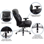 Sedia da ufficio ergonomica girevole direzionale Flash Furniture Serie HERCULES 24/7 ad uso intensivo per persone robuste e alte, portata 180 kg, con schienale alto, pomello lombare e poggiatesta grande a triangolo