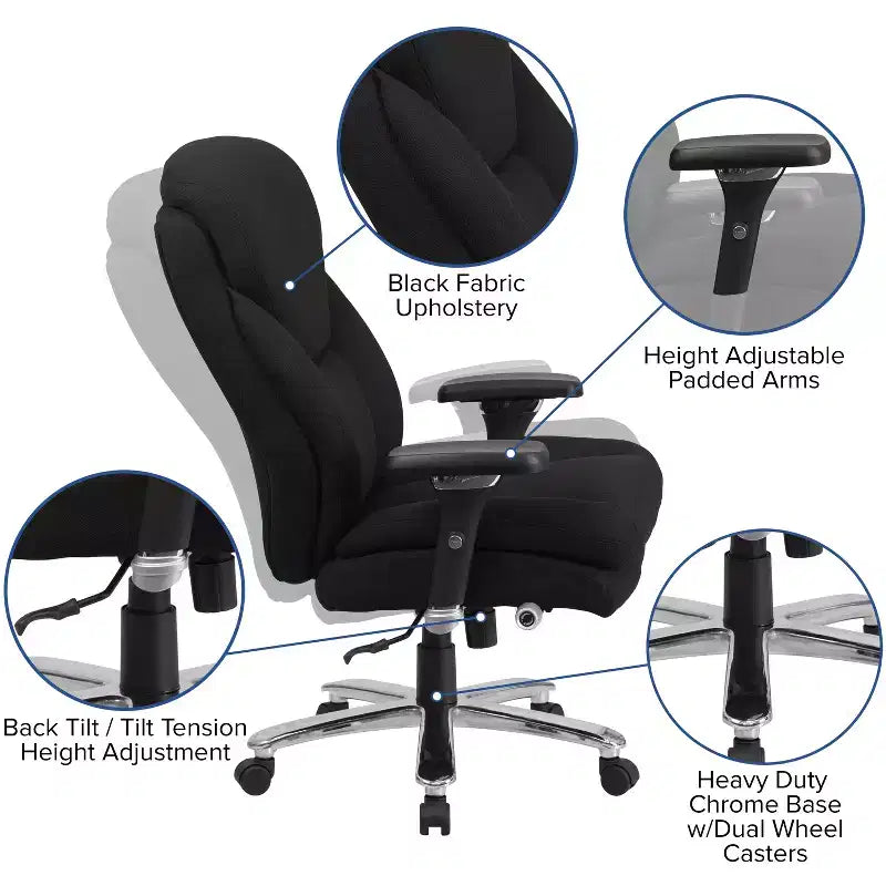Sedia da ufficio ergonomica girevole direzionale Flash Furniture Serie HERCULES 24/7 ad uso intensivo per persone robuste e alte, portata 180 kg, con schienale alto, pomello lombare e poggiatesta grande a triangolo