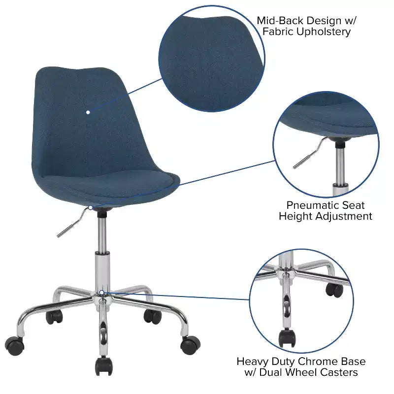 Sedia da ufficio direzionale in tessuto a metà schienale della serie Aurora di Flash Furniture con sollevamento pneumatico e base cromata