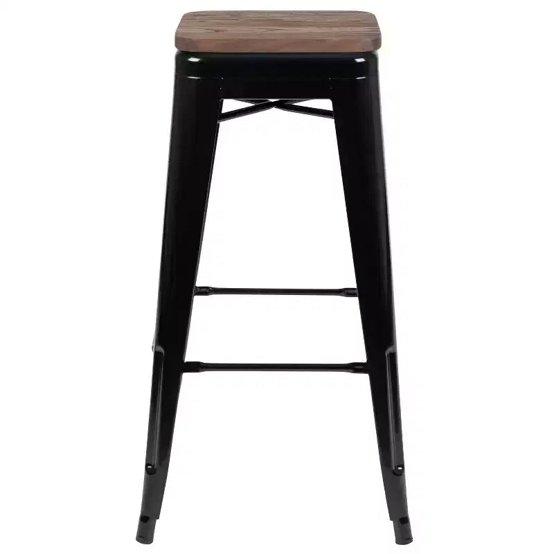 Flash Furniture Sgabello da bar in metallo da 30 pollici con sedile in legno - Impilabile, set da 4