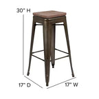 Flash Furniture Sgabello da bar in metallo da 30 pollici con sedile in legno - Impilabile, set da 4