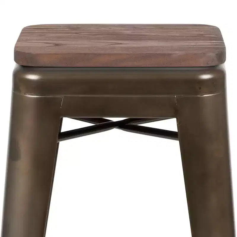 Flash Furniture Sgabello da bar in metallo da 30 pollici con sedile in legno - Impilabile, set da 4