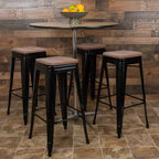 Flash Furniture Sgabello da bar in metallo da 30 pollici con sedile in legno - Impilabile, set da 4