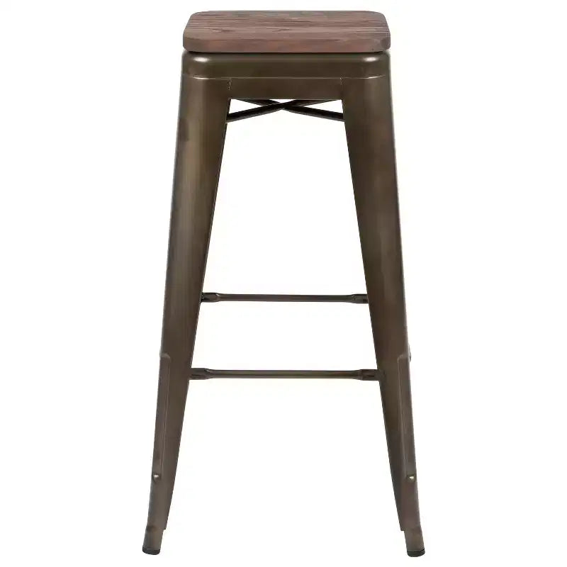 Flash Furniture Sgabello da bar in metallo da 30 pollici con sedile in legno - Impilabile, set da 4