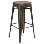 Flash Furniture Sgabello da bar in metallo da 30 pollici con sedile in legno - Impilabile, set da 4