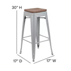 Flash Furniture Sgabello da bar in metallo da 30 pollici con sedile in legno - Impilabile, set da 4