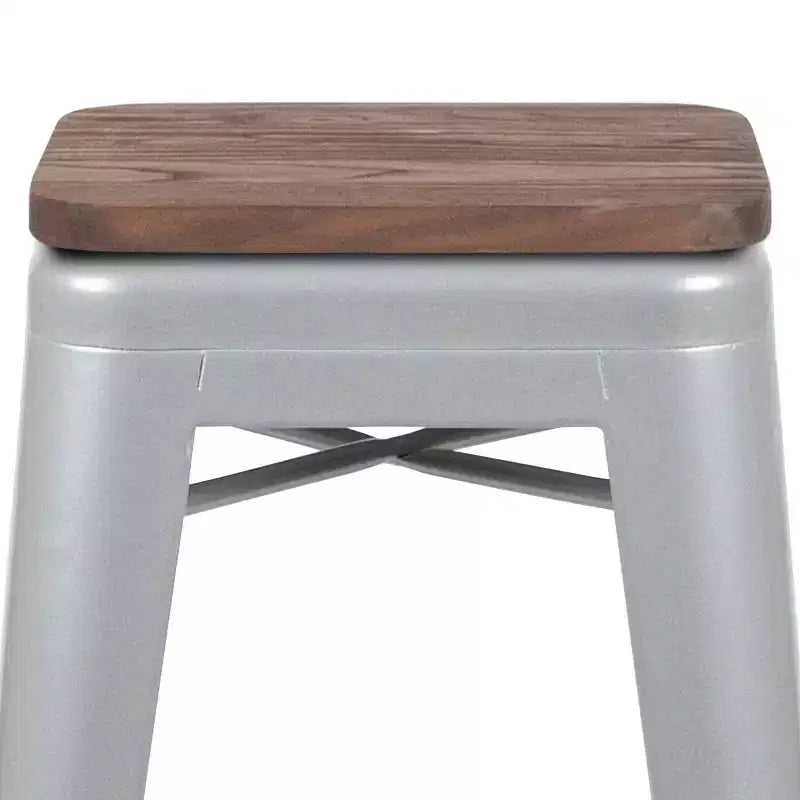 Flash Furniture Sgabello da bar in metallo da 30 pollici con sedile in legno - Impilabile, set da 4