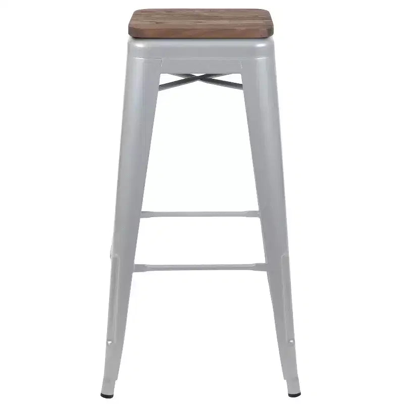 Flash Furniture Sgabello da bar in metallo da 30 pollici con sedile in legno - Impilabile, set da 4