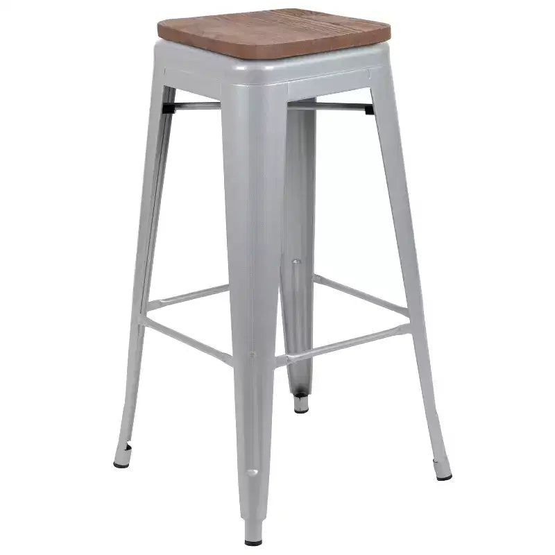 Flash Furniture Sgabello da bar in metallo da 30 pollici con sedile in legno - Impilabile, set da 4