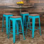 Flash Furniture Sgabello da bar in metallo da 30 pollici con sedile in legno - Impilabile, set da 4
