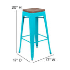 Flash Furniture Sgabello da bar in metallo da 30 pollici con sedile in legno - Impilabile, set da 4