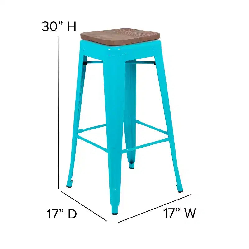 Flash Furniture Sgabello da bar in metallo da 30 pollici con sedile in legno - Impilabile, set da 4