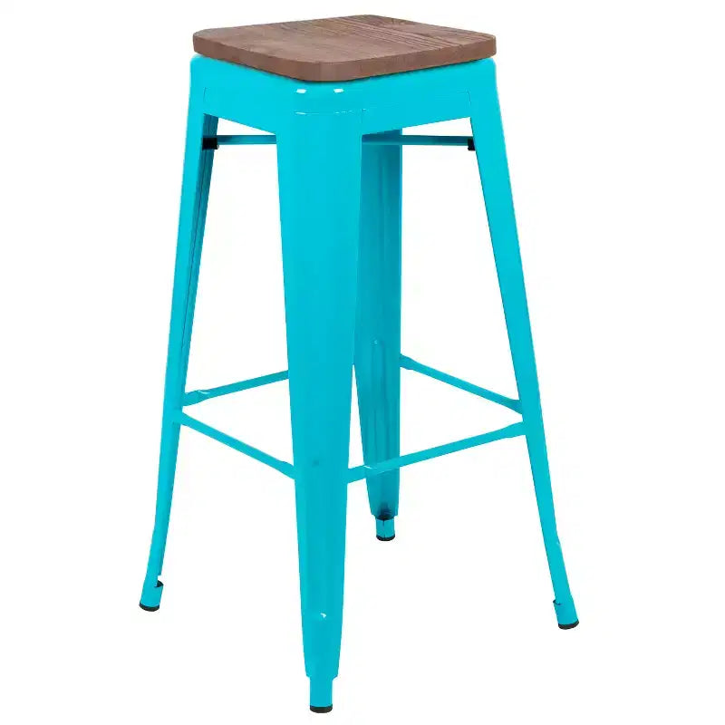 Flash Furniture Sgabello da bar in metallo da 30 pollici con sedile in legno - Impilabile, set da 4