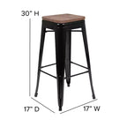 Flash Furniture Sgabello da bar in metallo da 30 pollici con sedile in legno - Impilabile, set da 4