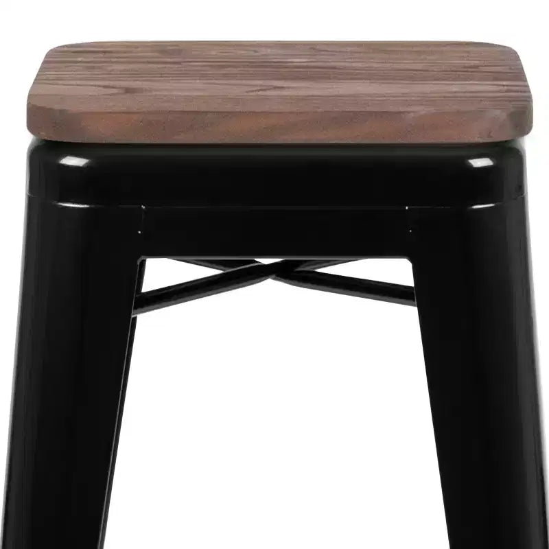 Flash Furniture Sgabello da bar in metallo da 30 pollici con sedile in legno - Impilabile, set da 4