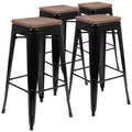Flash Furniture Sgabello da bar in metallo da 30 pollici con sedile in legno - Impilabile, set da 4