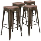 Flash Furniture 30 High Metal Indoor Bar Stool with Wood Seat - Stackable Set of 4