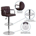 Sgabello da bar contemporaneo Flash Furniture in vinile trapuntato, regolabile in altezza, con braccioli e base cromata