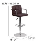 Sgabello da bar contemporaneo Flash Furniture in vinile trapuntato, regolabile in altezza, con braccioli e base cromata