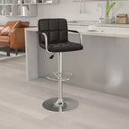 Sgabello da bar contemporaneo Flash Furniture in vinile trapuntato, regolabile in altezza, con braccioli e base cromata