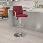 Sgabello da bar contemporaneo Flash Furniture in vinile trapuntato, regolabile in altezza, con braccioli e base cromata