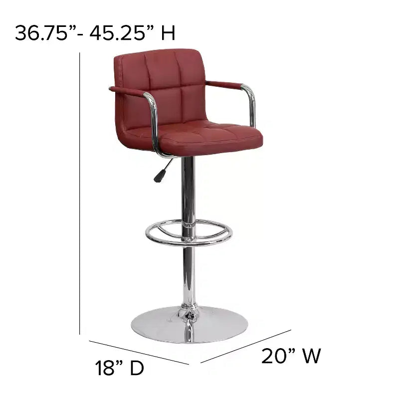 Sgabello da bar contemporaneo Flash Furniture in vinile trapuntato, regolabile in altezza, con braccioli e base cromata