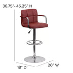 Sgabello da bar contemporaneo Flash Furniture in vinile trapuntato, regolabile in altezza, con braccioli e base cromata