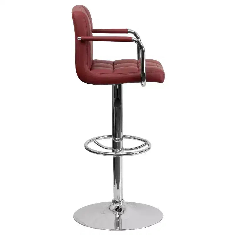 Sgabello da bar contemporaneo Flash Furniture in vinile trapuntato, regolabile in altezza, con braccioli e base cromata